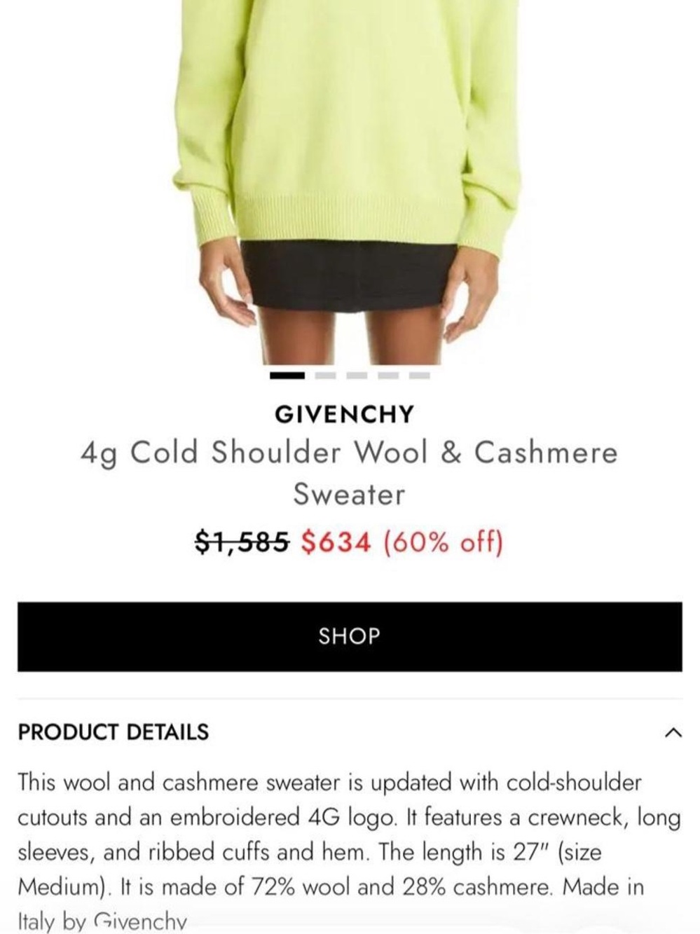 Givenchy 4g Cold Shoulder Wool & Cashmere Sweater - Picture 7 of 7